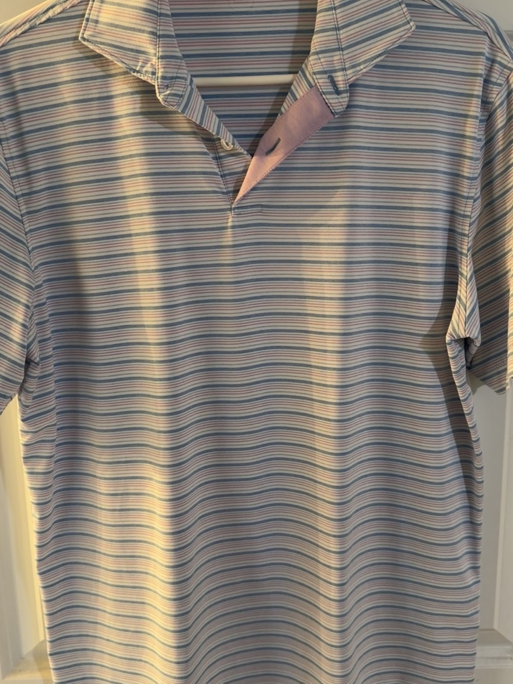 Peter Millar Blue and Pink Striped Performance Polo